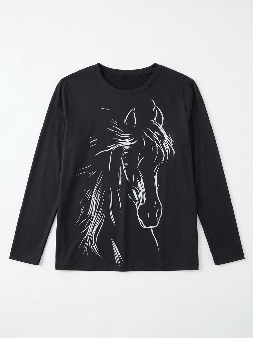 Black Long-Sleeve Horse Graphic Tee